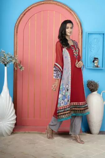 Nikhaar maroon embroidered georgette anarkali kurta &