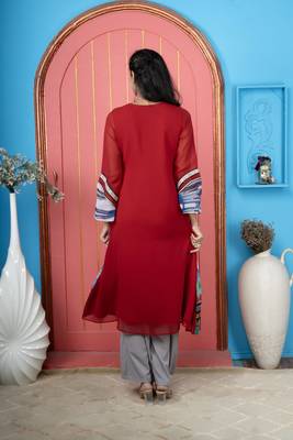Nikhaar maroon embroidered georgette anarkali kurta & 5