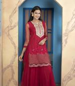 Nikhaar pink embroidered net straight cut kurta & Only
