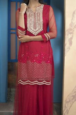 Nikhaar pink embroidered net straight cut kurta & Only 6