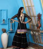Nikhaar black embroidered georgette straight cut kurta & Only