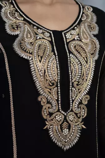 Nikhaar black embroidered georgette straight cut kurta & Only