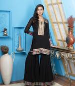 Nikhaar black embroidered georgette straight cut kurta & Only