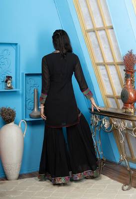 Nikhaar black embroidered georgette straight cut kurta & Only 5