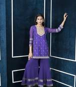 Nikhaar purple embroidered art silk straight cut kurta & Only