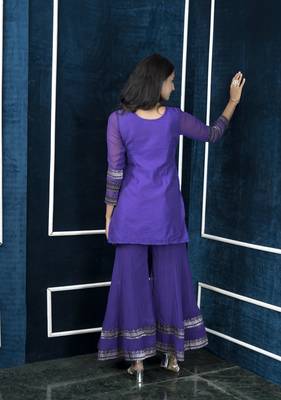 Nikhaar purple embroidered art silk straight cut kurta & Only 5