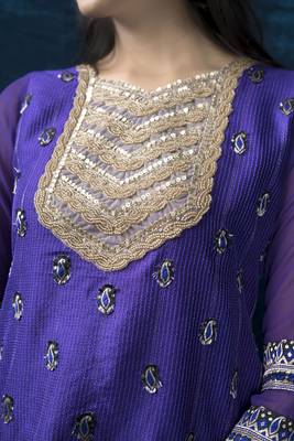 Nikhaar purple embroidered art silk straight cut kurta & Only 6