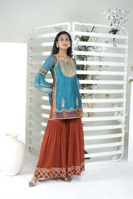 Nikhaar blue embroidered art silk straight cut kurta & Only 1