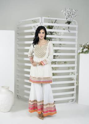 Nikhaar off-white embroidered art silk straight cut kurta & Only 1
