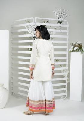 Nikhaar off-white embroidered art silk straight cut kurta & Only 5