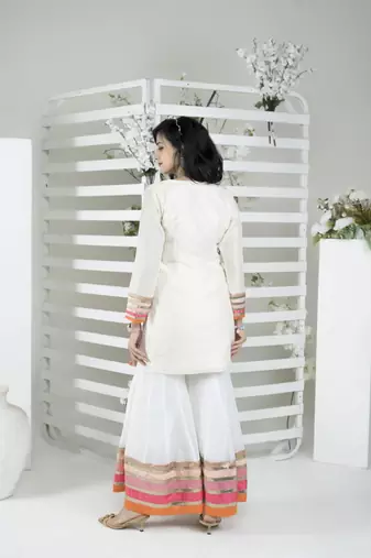 Nikhaar off-white embroidered art silk straight cut kurta & Only