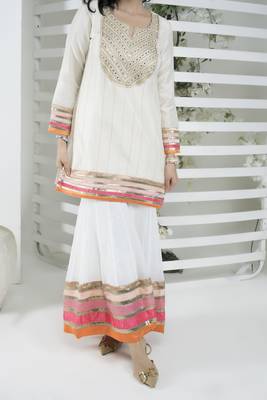 Nikhaar off-white embroidered art silk straight cut kurta & Only 6