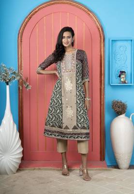 Nikhaar green embroidered silk anarkali kurta & 1