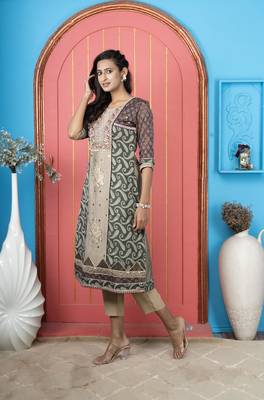 Nikhaar green embroidered silk anarkali kurta & 3