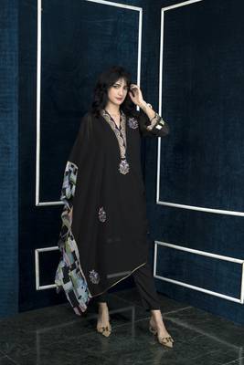 Nikhaar black embroidered georgette asymmetrical kurta & 3