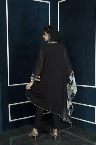 Nikhaar black embroidered georgette asymmetrical kurta &
