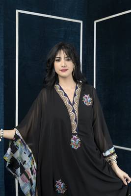 Nikhaar black embroidered georgette asymmetrical kurta & 5