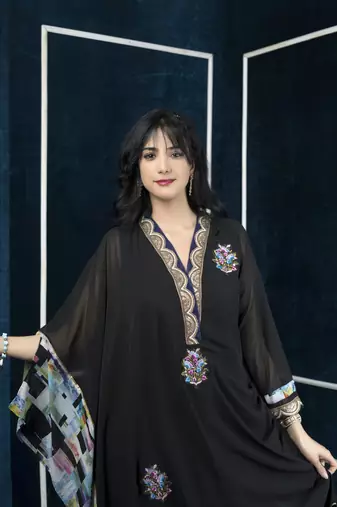 Nikhaar black embroidered georgette asymmetrical kurta &