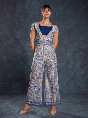 Navy blue floral jumpsuit 1