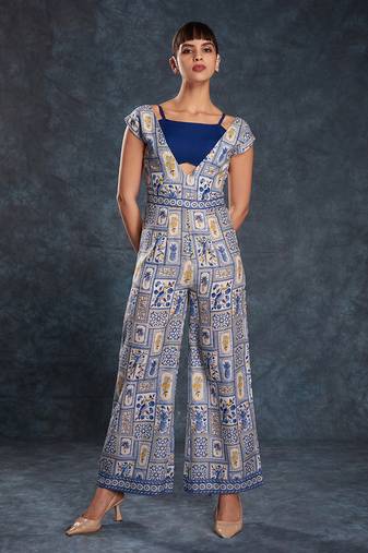 Navy blue floral jumpsuit