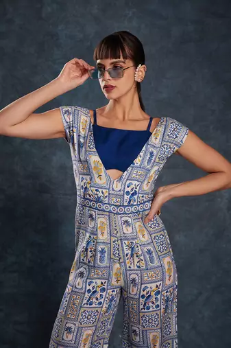 Navy blue floral jumpsuit