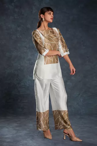 White and brown leaf print co-ord set