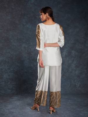 White and brown leaf print co-ord set 4