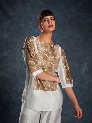 White and brown leaf print co-ord set 5