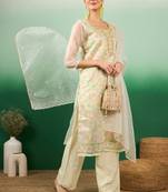 Pista green color sequins heavy organza stitched straight kurti set with dupatta