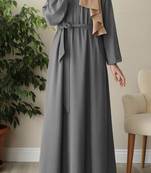 Light Grey Closed Abaya with Buttons. Umbrella Flare, and Matching Belt  "