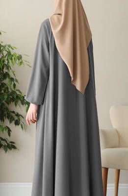 Light Grey Closed Abaya with Buttons. Umbrella Flare, and Matching Belt  " 2