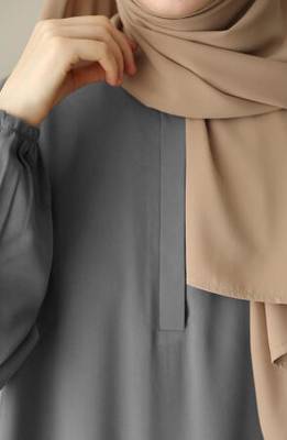 Light Grey Closed Abaya with Buttons. Umbrella Flare, and Matching Belt  " 4