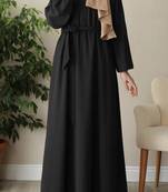 Black Closed Abaya with Buttons. Umbrella Flare, and Matching Belt 