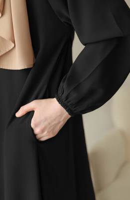Black Closed Abaya with Buttons. Umbrella Flare, and Matching Belt  4