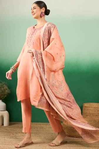 Sea green color sequence heavy modal silk stitched straight kurti set with dupatta