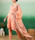 Sea green color sequins heavy modal silk stitched straight kurti set with dupatta