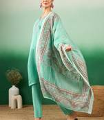 Peach color sequins heavy modal silk stitched straight kurti set with dupatta