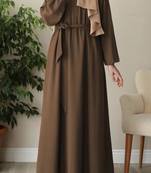 Khaki Closed Abaya with Buttons. Umbrella Flare, and Matching Belt