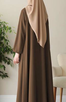 Khaki Closed Abaya with Buttons. Umbrella Flare, and Matching Belt  2