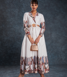 White cityscape printed maxi dress