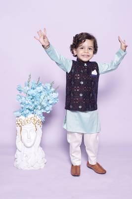 Aqua Kurta Off White Chudidar Blue Nehru Jacket 1