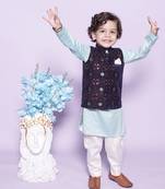 Aqua Kurta Off White Chudidar Blue Nehru Jacket
