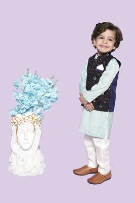 Aqua Kurta Off White Chudidar Blue Nehru Jacket 4