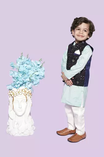 Aqua Kurta Off White Chudidar Blue Nehru Jacket