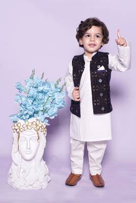 Off White Chudidar  Kurta Blue Nehru Jacket 1