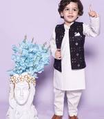  Off White Chudidar  Kurta Blue Nehru Jacket