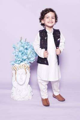  Off White Chudidar  Kurta Blue Nehru Jacket 5