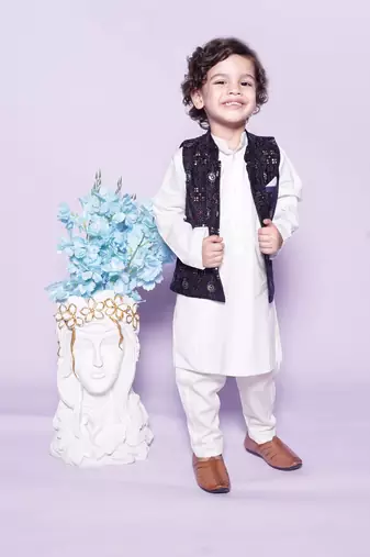  Off White Chudidar  Kurta Blue Nehru Jacket