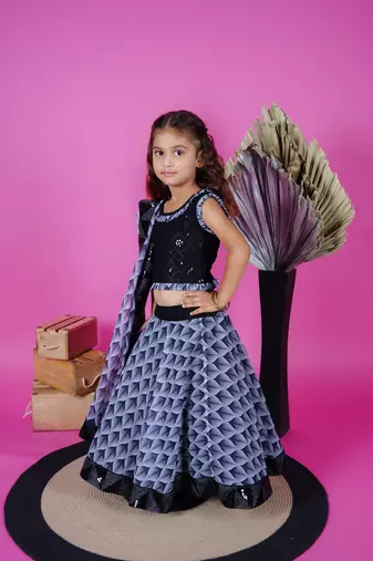 Black Choli Printed Lengha