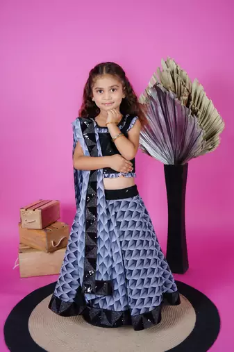 Black Choli Printed Lengha
